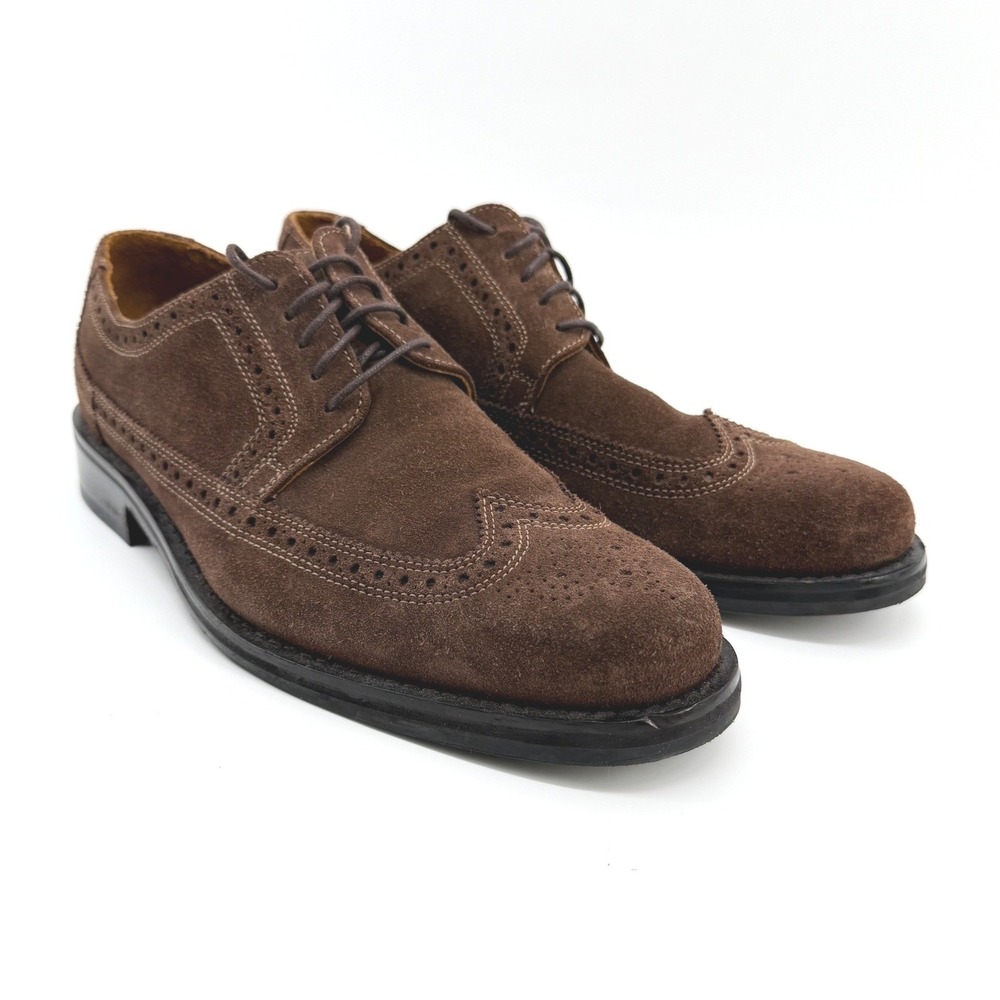 Cole Haan Wingtip Oxfords Men 9 M Brown Suede Brogue Lace Up Derby Shoes C07775